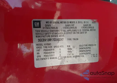 2007 Chevrolet Silverado 1500 Ltz z USA, uszkodzony, nr VIN 3GCEK13M17G549247